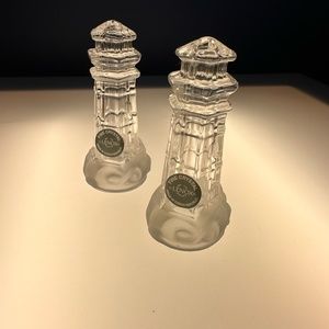 Vintage Lenox crystal glass lighthouse salt and pepper shakers Never Been Used